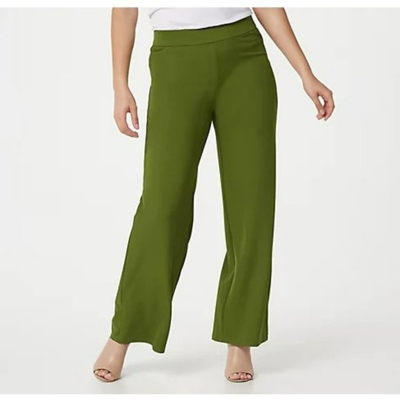Isaac Mizrahi Pants - Isaac Mizrahi Live, Thyme (olive green) Pebble Knit  wide-leg pant, Size 1X, NIB